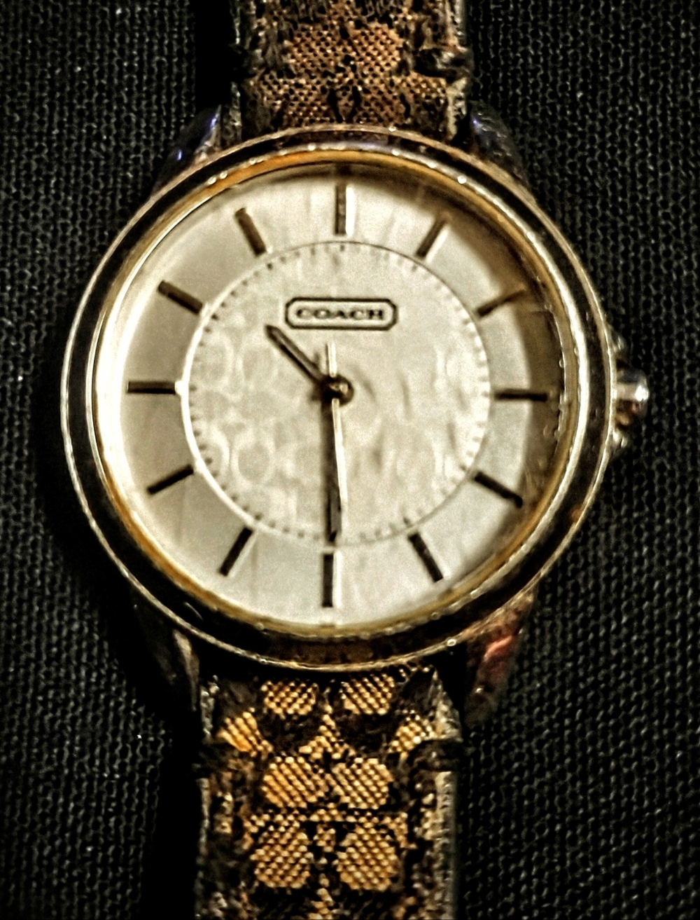 Coach Two-Tone Dial Watch with Signature Brown Monogram Strap SOLD